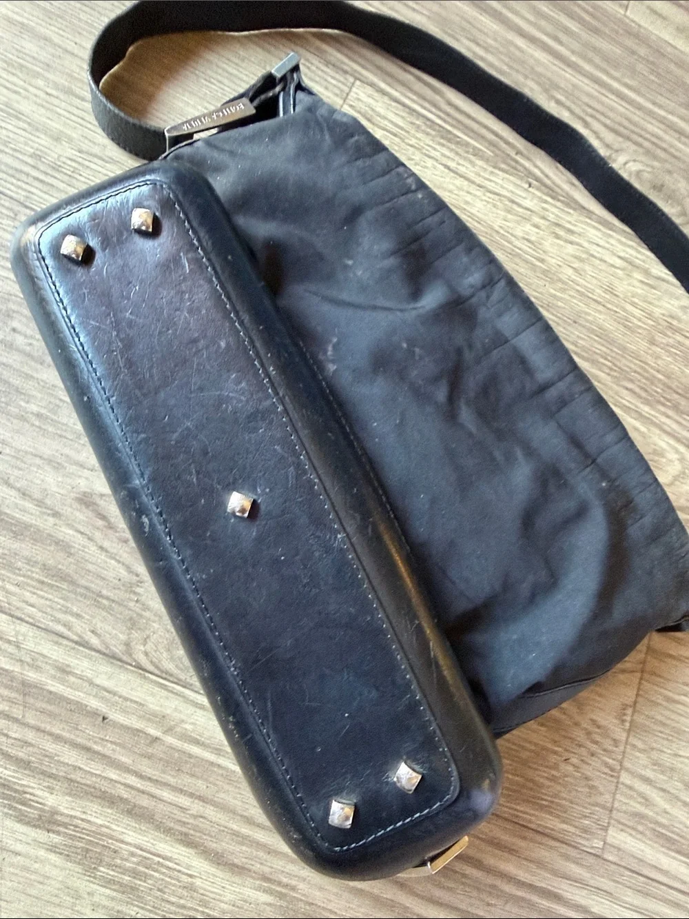 Bottega Veneta Vintage Black Nylon & Leather Shoulder Bag Made in Italy Y2K